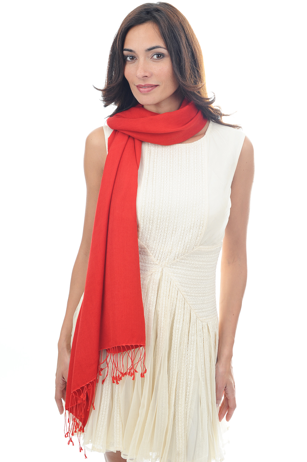 Cachemire et Soie accessoires etoles chales platine rouge franc 204 cm x 92 cm